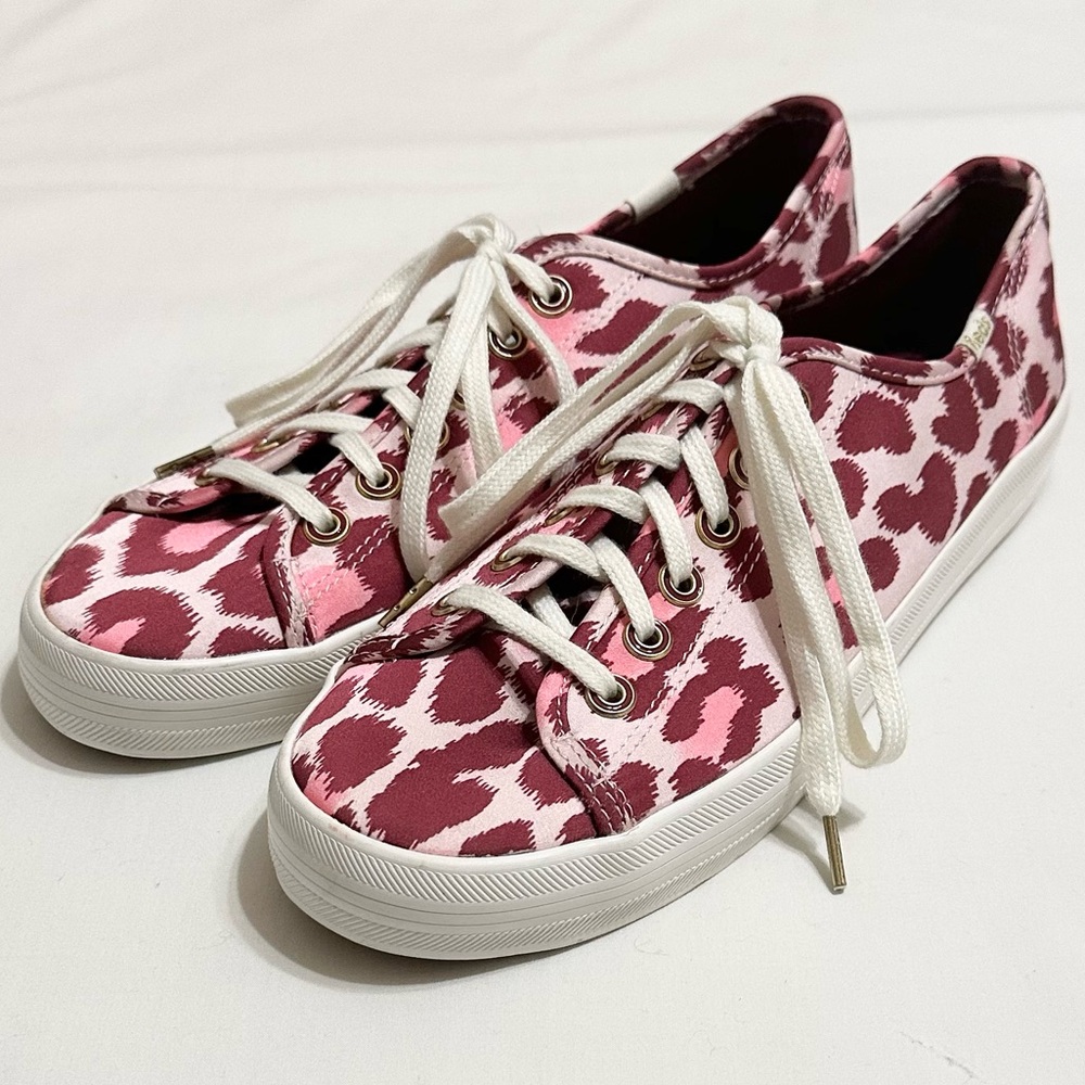 Keds x Kate Spade Kickstart Pink Leopard Satin Sneakers w/Extra Velvet Laces - 9